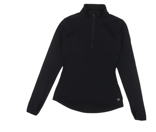 Prewornwholesale GOODMOVE women's black polyester long sleeve top with a high neck and quarter zip closure.