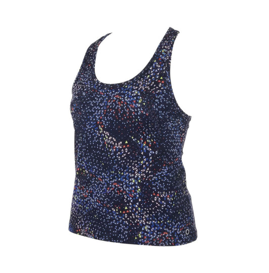 Prewornwholesale Goodmove blue geometric print polyester tank top with a scoop neck and sleeveless design