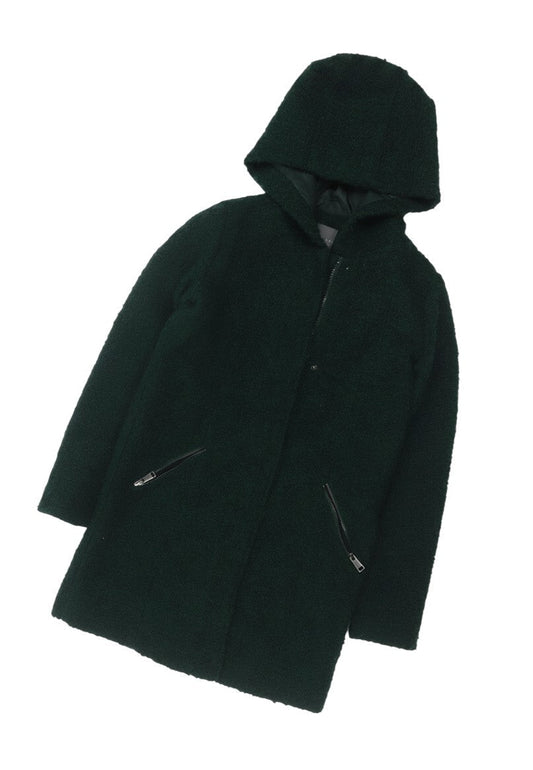 Primark Women Green Hooded Bouclé Zip Coat UK 8 Mid-Length