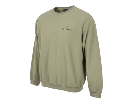 Prewornwholesale muted green Antigua Fairwinds crew neck fleece sweatshirt with embroidered chest logo