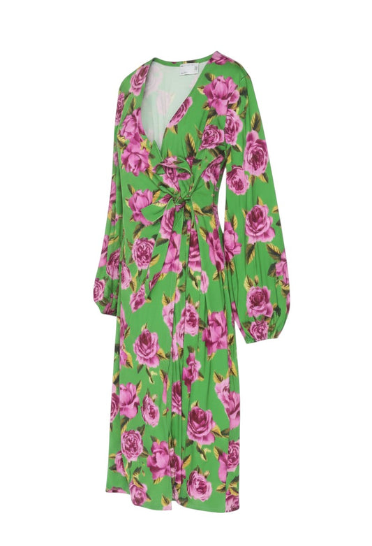 ASOS DESIGN Women Green Floral Wrap Maxi Dress UK 14 V-Neck Balloon Sleeve