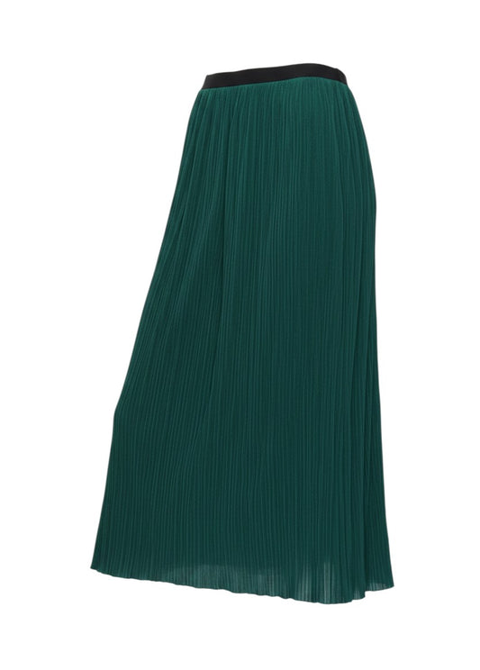 Prewornwholesale Marks and Spencer Per Una green pleated maxi skirt with a black elasticated waistband