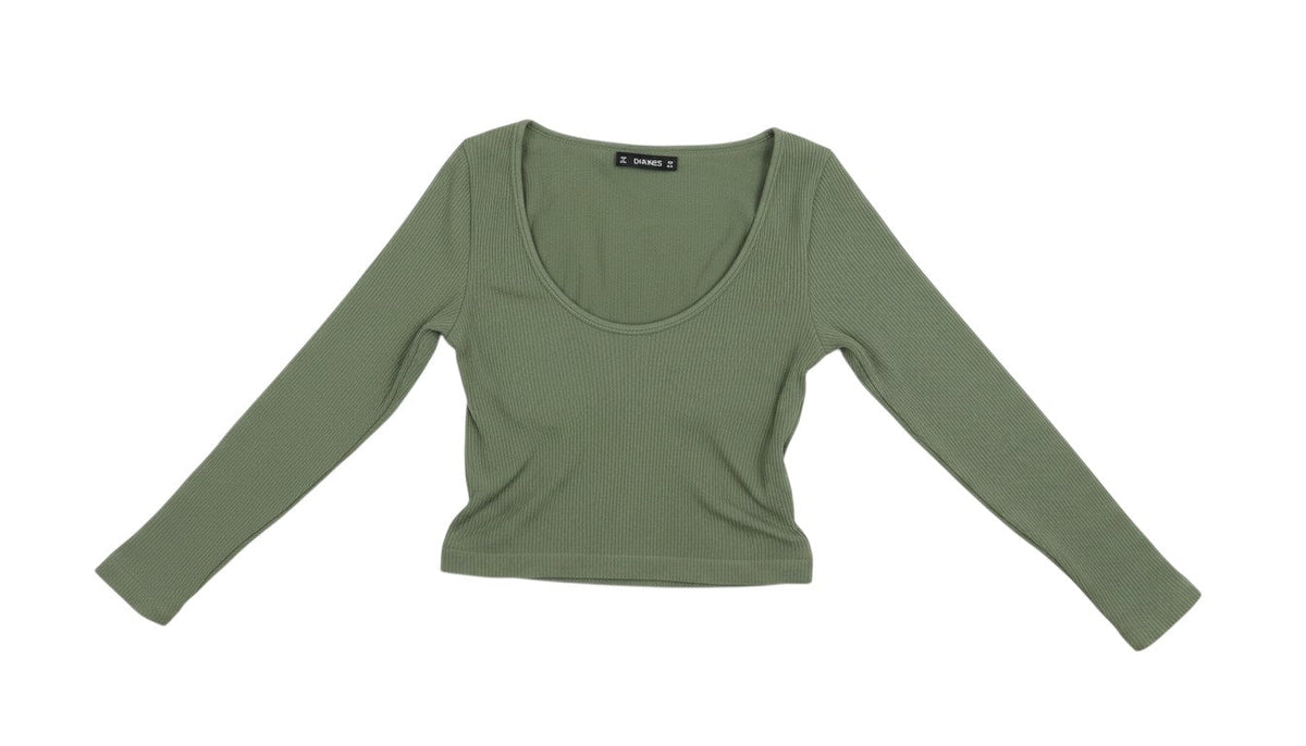Dunnes Womens Green  Nylon Cropped T-Shirt Size XS Scoop Neck Pullover