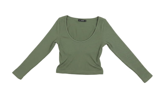 Dunnes Stores Womens Green  Nylon Cropped T-Shirt Size XS Scoop Neck Pullover