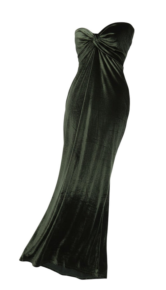 Prewornwholesale ASOS DESIGN deep green velvet strapless mermaid evening dress with ruched bodice detail