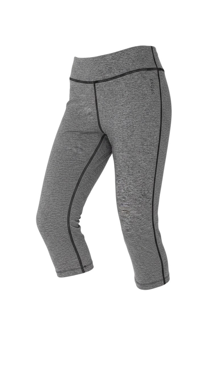 Prewornwholesale grey athletic capri leggings with black contrast stitching and a high waistband for sports