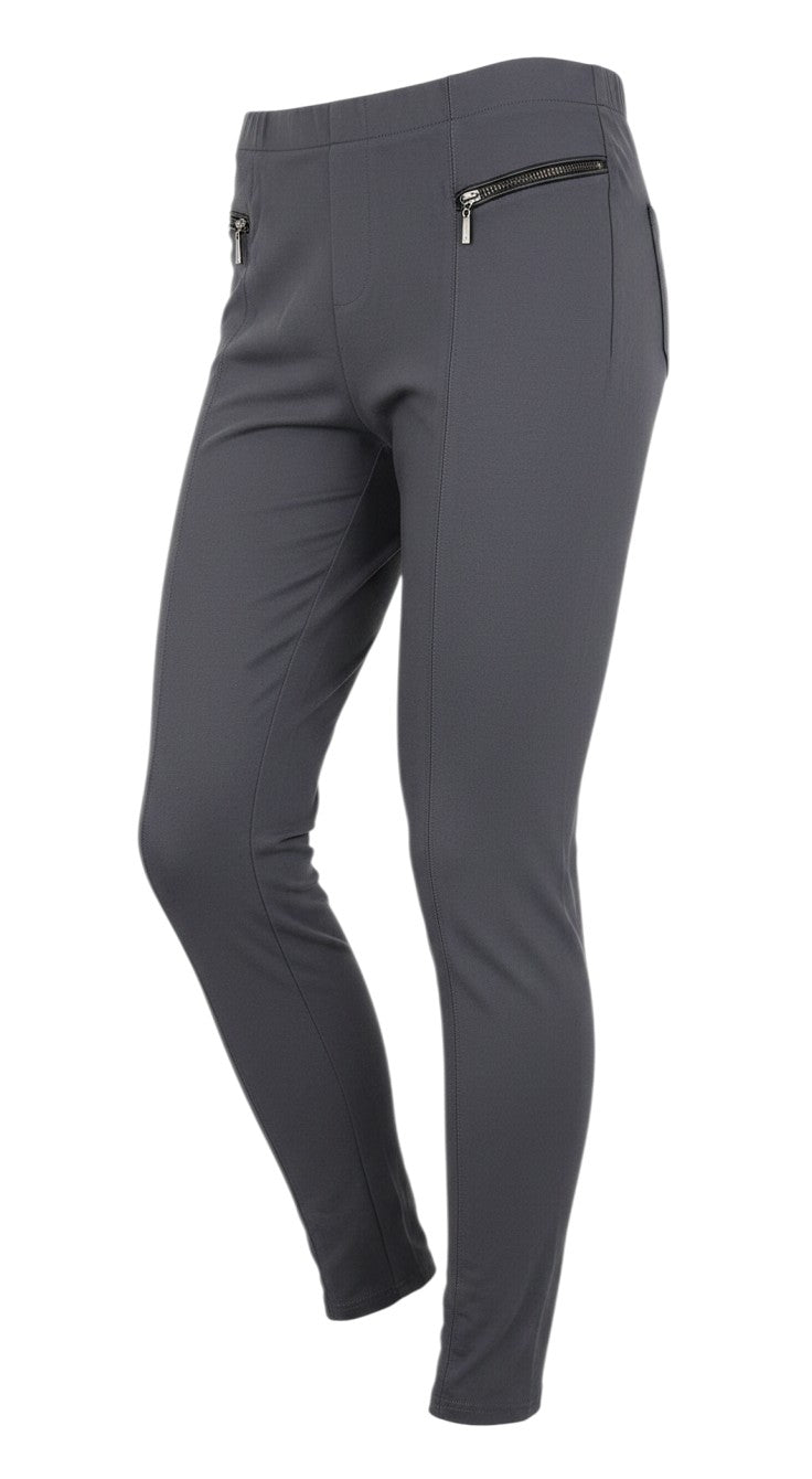 Prewornwholesale grey capri leggings with side zip pockets and a slim fit design.