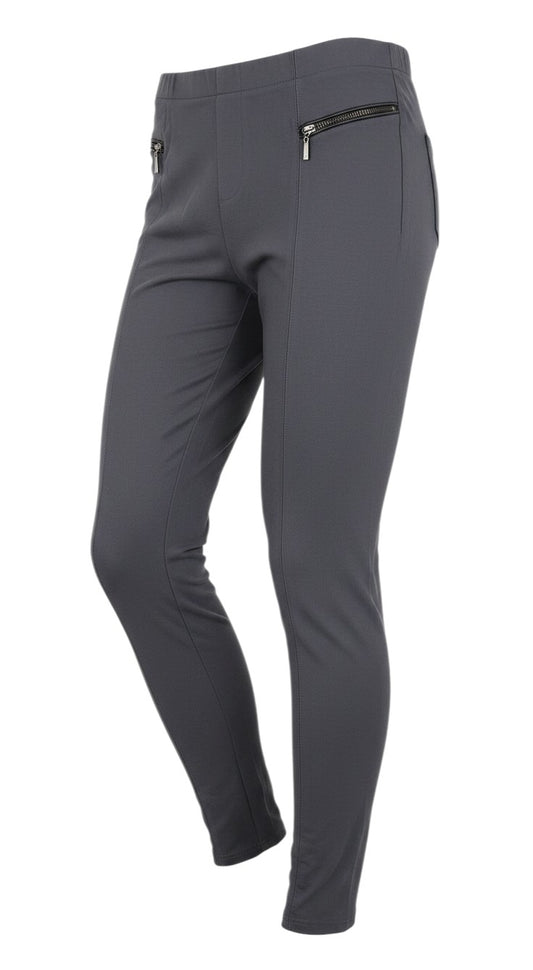 Prewornwholesale grey capri leggings with side zip pockets and a slim fit design.