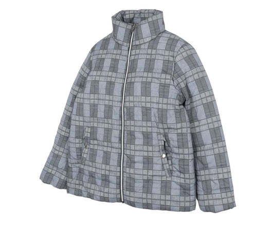 Tu Woman Grey Check Puffer Jacket Size 12 Regular Fit Mid-Length