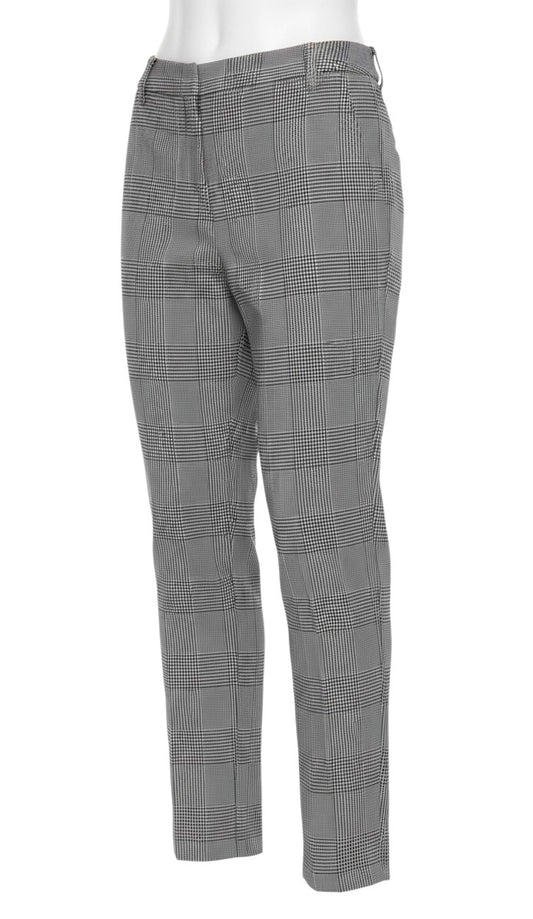 Prewornwholesale Marks and Spencer women's grey and black check slim tapered trousers with a flat-front design.