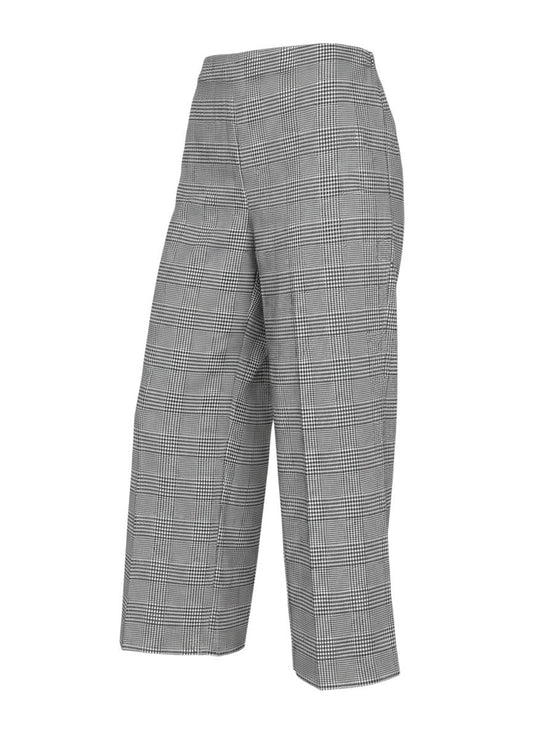 Prewornwholesale Marks and Spencer women's grey check wide-leg trousers with a mid-rise waist and classic pattern.