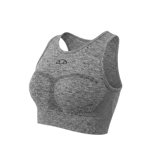 Prewornwholesale grey ellesse cropped tank top with round neck and textured knit detailing