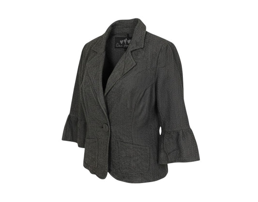 Prewornwholesale Marks and Spencer Per Una charcoal grey herringbone blazer with single button and flared sleeves