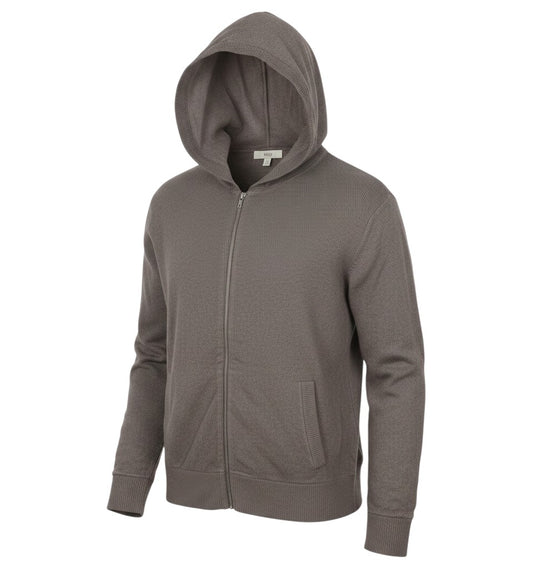 Prewornwholesale grey full zip hoodie in a soft cotton blend knit with a hood and front pockets