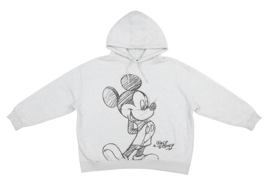 Prewornwholesale grey Disney Mickey Mouse graphic print pullover hoodie with drawstring hood and long sleeves