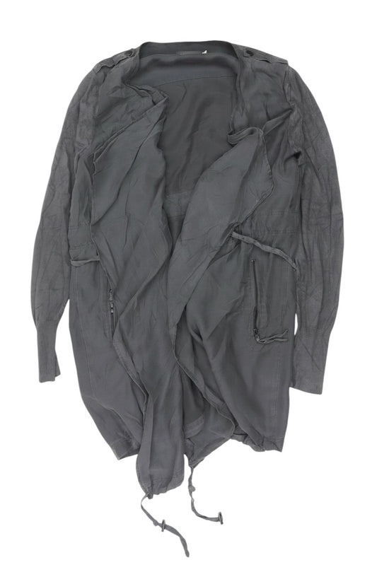 Prewornwholesale Mint Velvet grey military-style longline drape jacket with drawstring waist and zip pockets