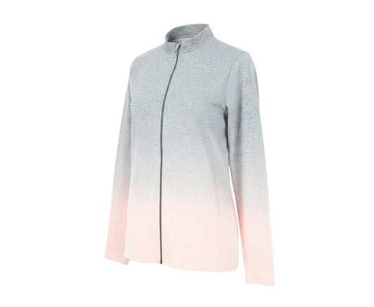Prewornwholesale women's grey and pink ombre activewear jacket with full zip closure and long sleeves