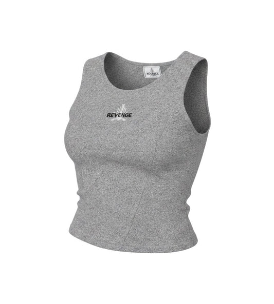 Prewornwholesale grey Revenge sleeveless tank top with crew neck and logo detail in a breathable cotton blend fabric