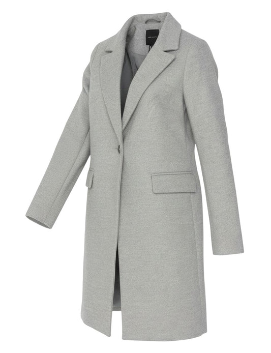 Prewornwholesale New Look grey single-breasted long overcoat with notched collar and front flap pockets.