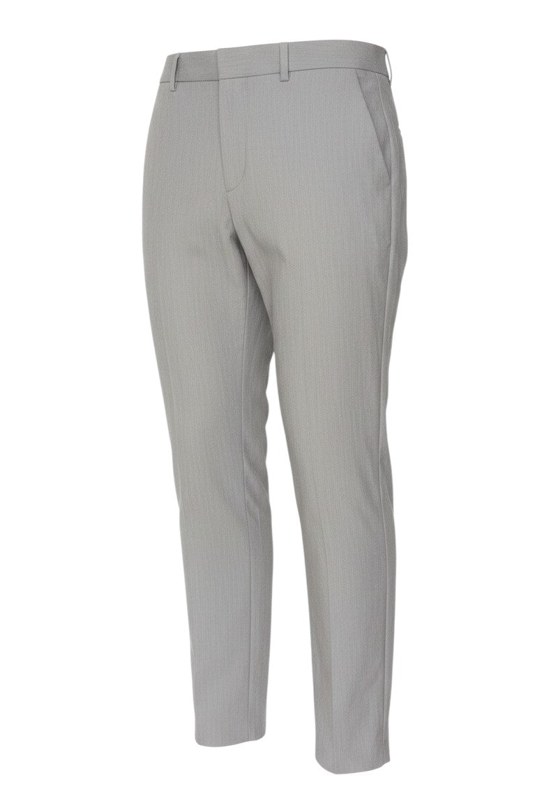 Prewornwholesale grey slim fit tapered work trousers with a mid-rise waist and flat-front design.