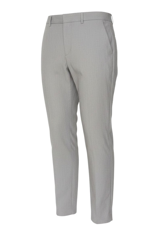 Prewornwholesale grey slim fit tapered work trousers with a mid-rise waist and flat-front design.