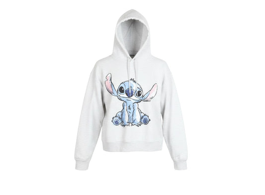 Prewornwholesale Disney grey fleece pullover hoodie featuring a Stitch graphic print and drawstring hood