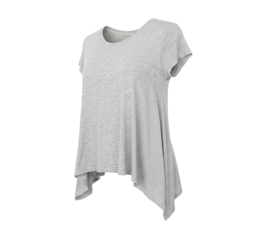 Prewornwholesale Marks and Spencer grey viscose basic t-shirt with a round neck and a relaxed asymmetrical hemline.