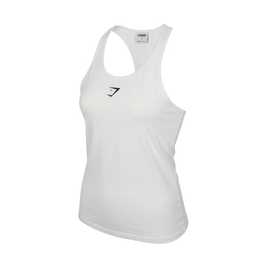 Prewornwholesale Gymshark white racerback tank top with black logo for women in size small