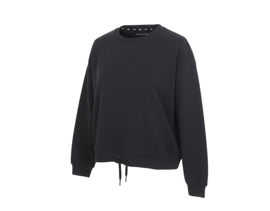 Prewornwholesale Helen Steele black cropped activewear sweatshirt with long sleeves and an adjustable drawstring hem.