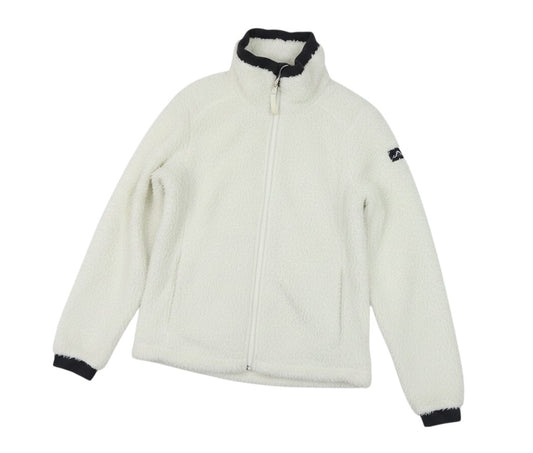 Prewornwholesale Helly Hansen women's ivory fleece jacket with a high neck, full zip, and black trim detailing.