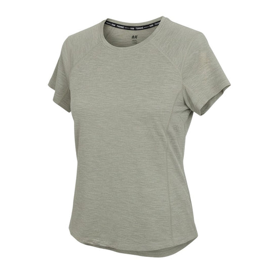 Prewornwholesale H&M women's sage green polyester crew neck training t-shirt with short raglan sleeves