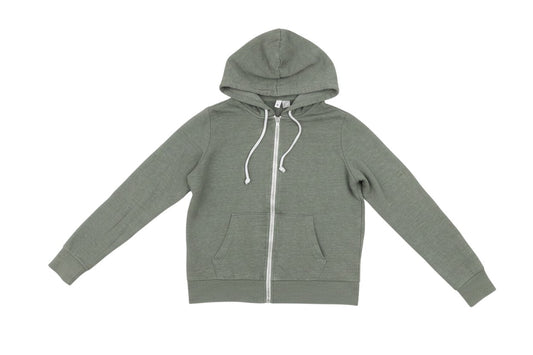 Prewornwholesale H&M women's green cotton blend zip-up hoodie with drawstring hood and front pockets