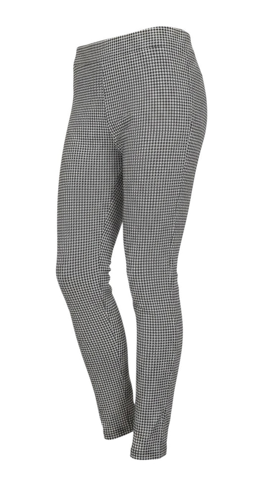 Prewornwholesale women's black and white houndstooth stretch leggings with an elasticated waistband.