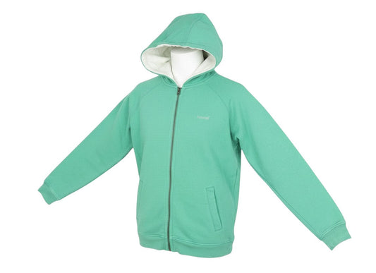 Prewornwholesale Howies women's green cotton full zip hoodie with white lining and raglan sleeves