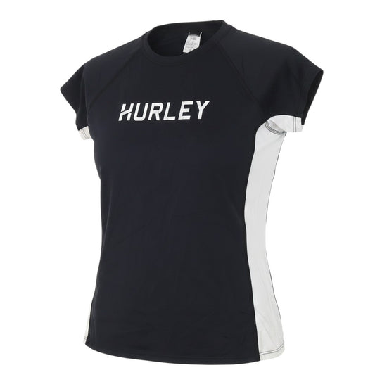 Prewornwholesale Hurley women's black and white athletic gym top with short raglan sleeves and chest logo