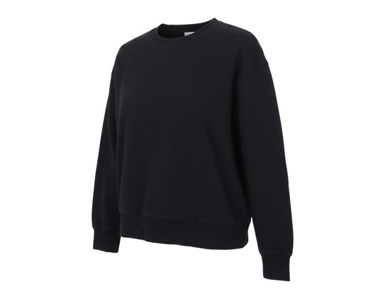 Prewornwholesale Hush women's black crew neck sweatshirt with long sleeves and ribbed cuffs in a relaxed fit.