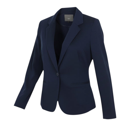 Prewornwholesale ICHI navy blue single-breasted stretch blazer with notch lapels and tailored fit