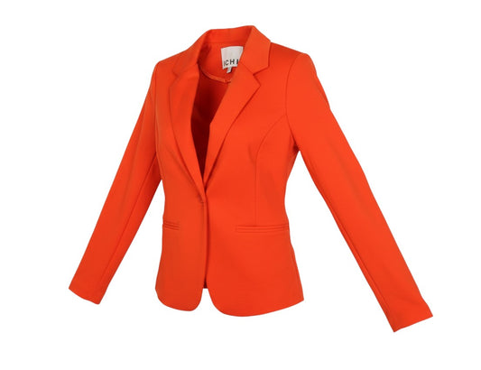 Prewornwholesale ICHI orange single-breasted tailored blazer with notch lapels and front welt pockets.