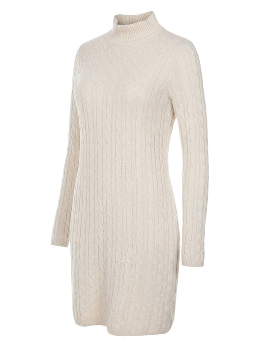 Hollister Women Ivory L Cable Knit Roll Neck Jumper Dress