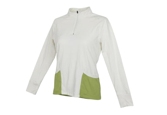 Prewornwholesale ivory and green half-zip athletic pullover hoodie with long sleeves and performance fabric