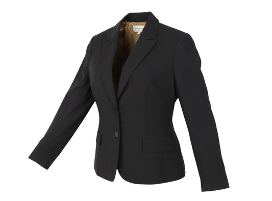 Prewornwholesale Jones New York black pinstripe blazer with notch lapel and two-button front in a classic fit.