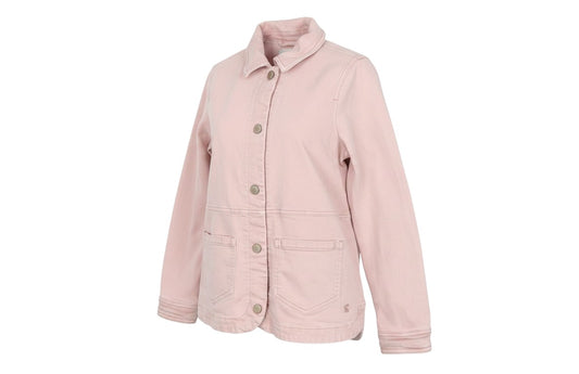Prewornwholesale Joules women's soft pink cotton mid-length casual jacket with button front and patch pockets