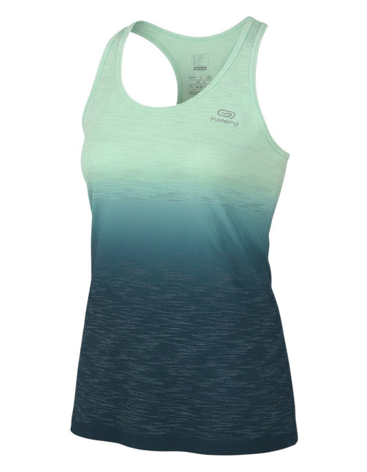 Prewornwholesale Kalenji women's green ombre racerback running tank top in breathable moisture-wicking fabric