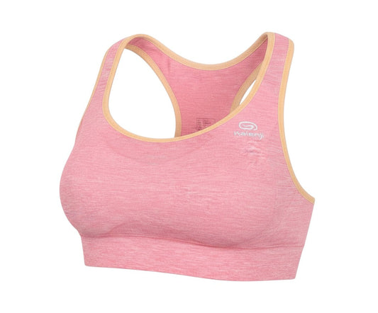 Prewornwholesale Kalenji women's pink racerback sports bra with moisture-wicking fabric for running and yoga