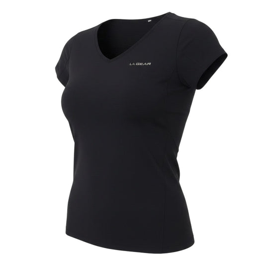 LA Gear Women Black UK 12 Athletic V-Neck Short Sleeve T-Shirt