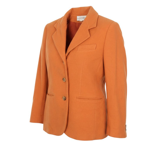 Prewornwholesale Laurene M burnt-orange wool-blend single-breasted blazer with notch lapels and three-button closure.
