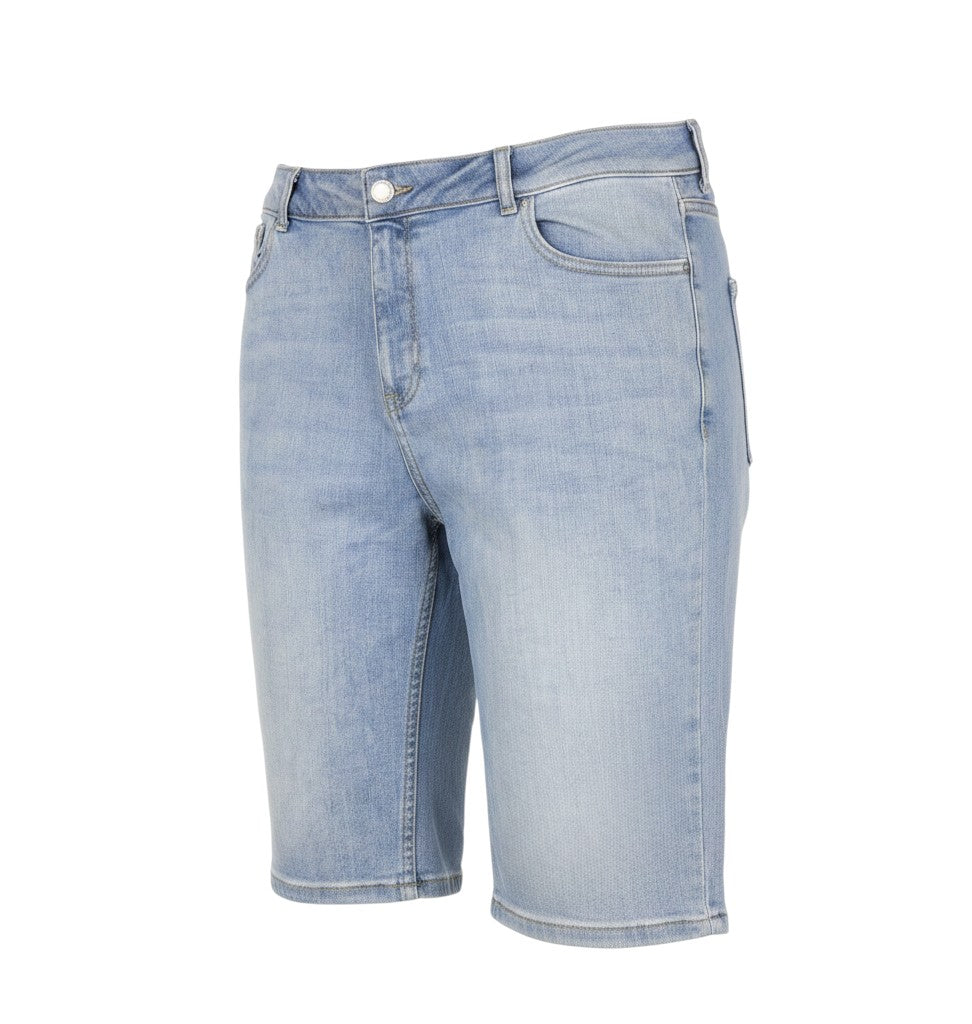 Prewornwholesale F&F women's light blue denim Bermuda shorts with high rise waist and five-pocket design