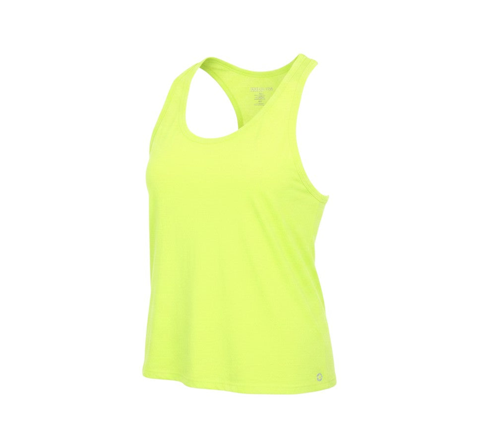 Prewornwholesale womens lime green racerback tank top in lightweight polyester for athletic wear