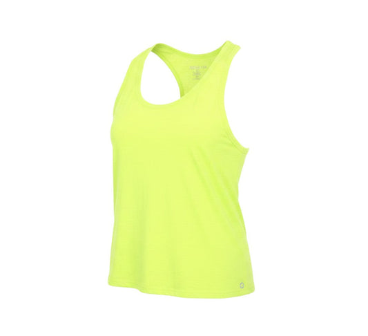 Prewornwholesale womens lime green racerback tank top in lightweight polyester for athletic wear