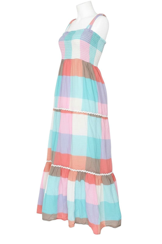 Lipsy London Women Multicoloured UK 8 Maxi Long Cotton Check Sundress